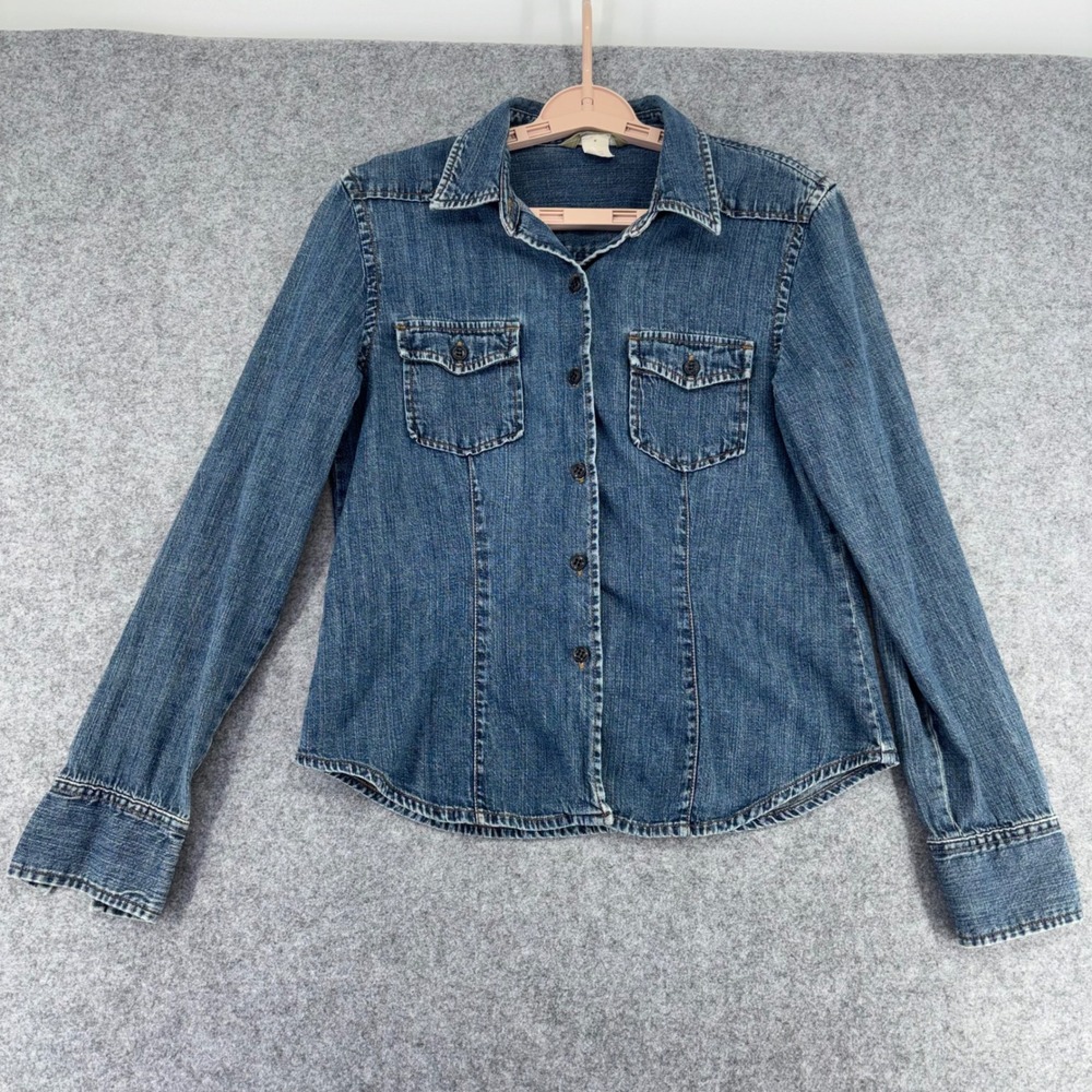 J.Crew Womens Medium Wash Denim Button Down Shirt 100% Cotton Size M RN77388